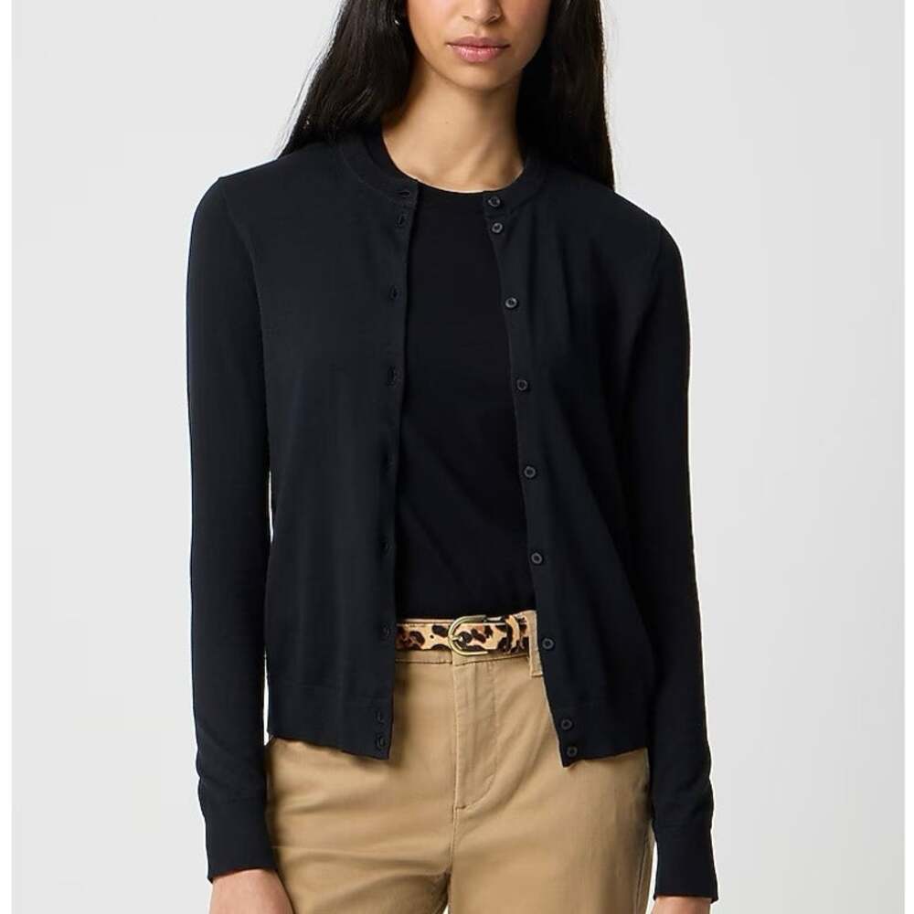 NWT J.Crew Factory 100% Cotton Classic Cardigan Sweater In Black Size XL